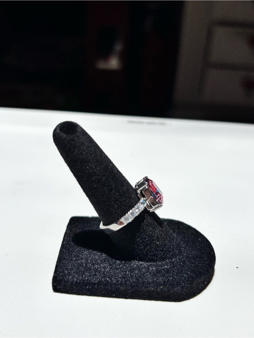Patriotic Fireworks & Flag Crystal Silver Ring - Blue & Red. Size 7 - Picture 8 of 11